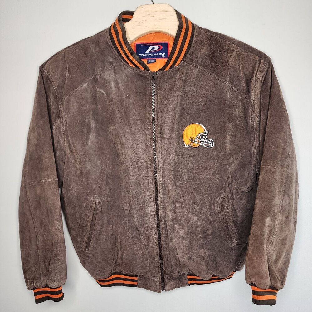 Cleveland Browns Men's XXL  Leather Suede Jacket Coat NFL Zip‎ Bomber Pro Player